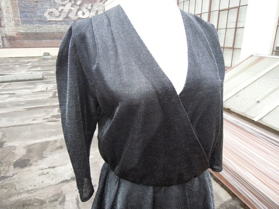 1970s Silver Lame Black Striped Knit Semi Sheer P… - image 1