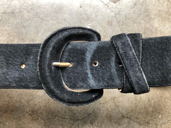 Vtg Black Suede Leather Wide Fashion Belt 1990s 1980s 80s  display picture 3