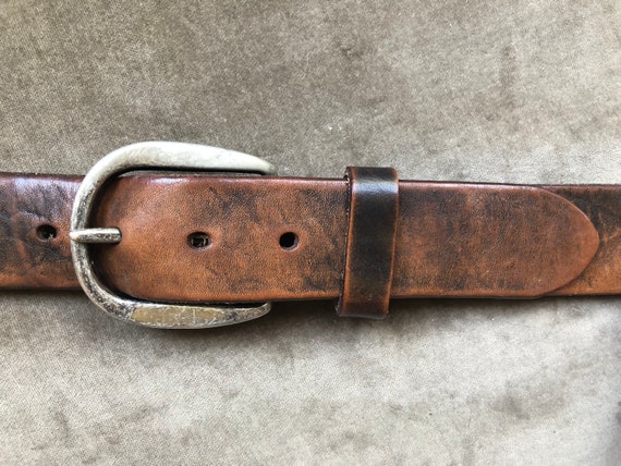 Distressed Heavy Duty Brown Leather Chunky Buckle… - image 8