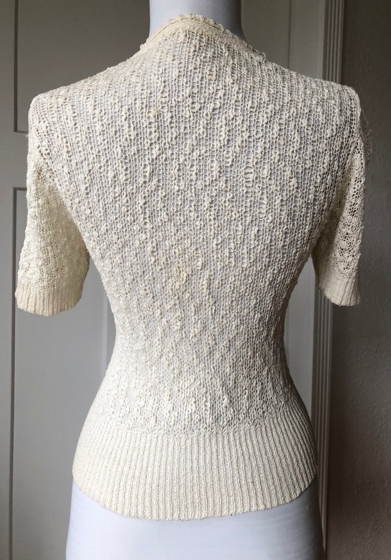 Antique 1930s 40s Nubby Linen Sheer Open Knit Cre… - image 9