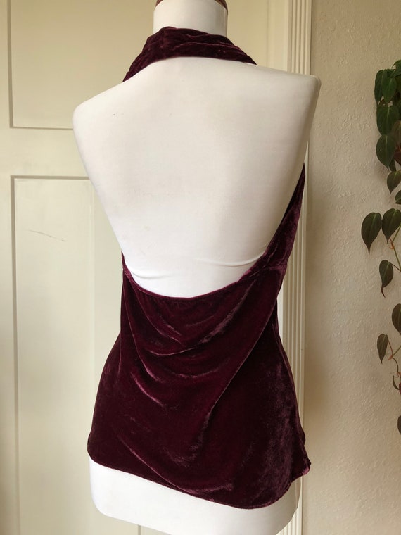 90s Velvet Halter Dark Plum Burgundy Tank Slip To… - image 10