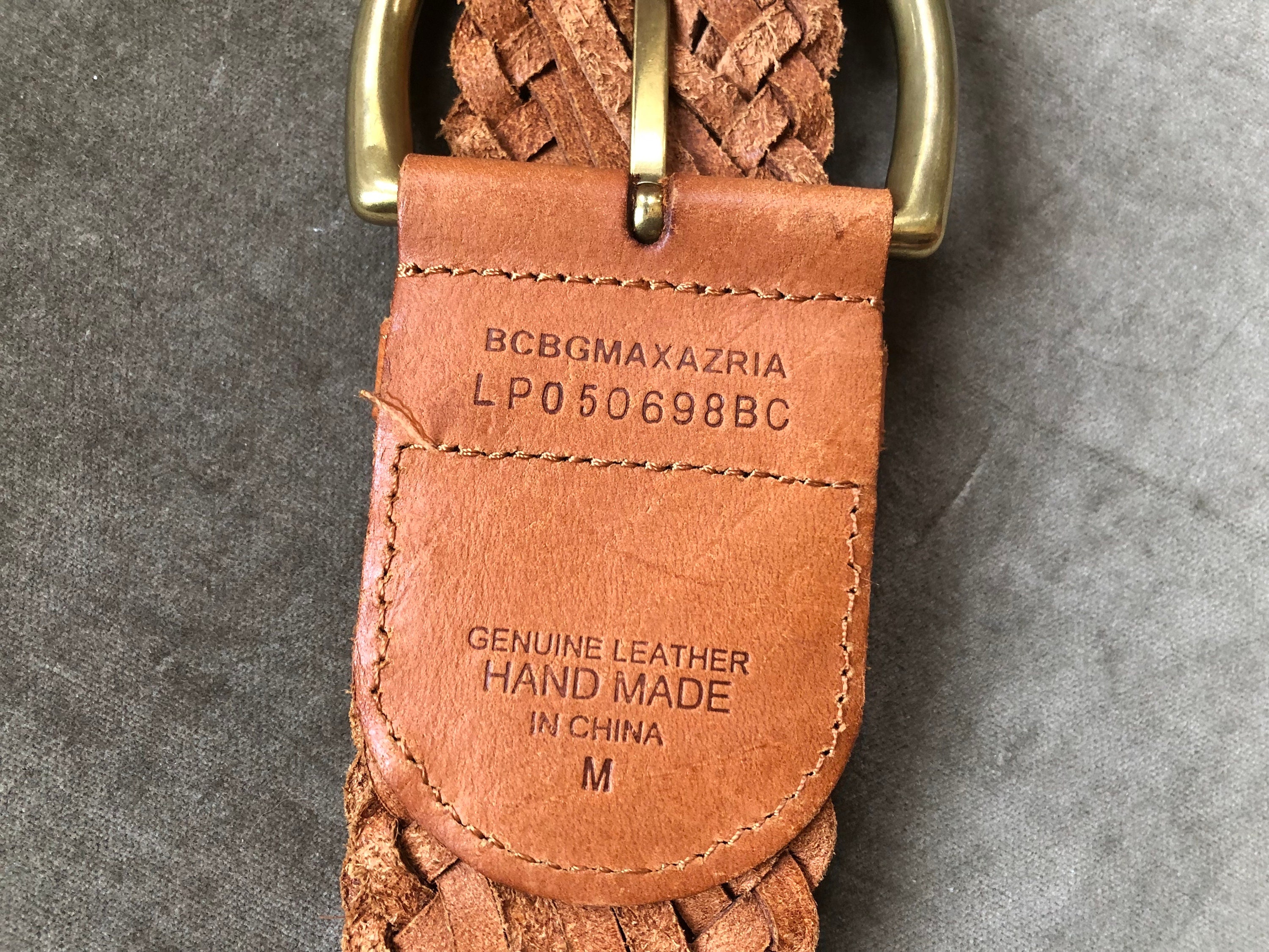 BCBGMaxAzria Women\'s Y2K Wide Woven Leather Brass Buckle Belt, Brown,S Vintage Wide Woven Tan Brown Leather Belt Braided Solid  main image 3