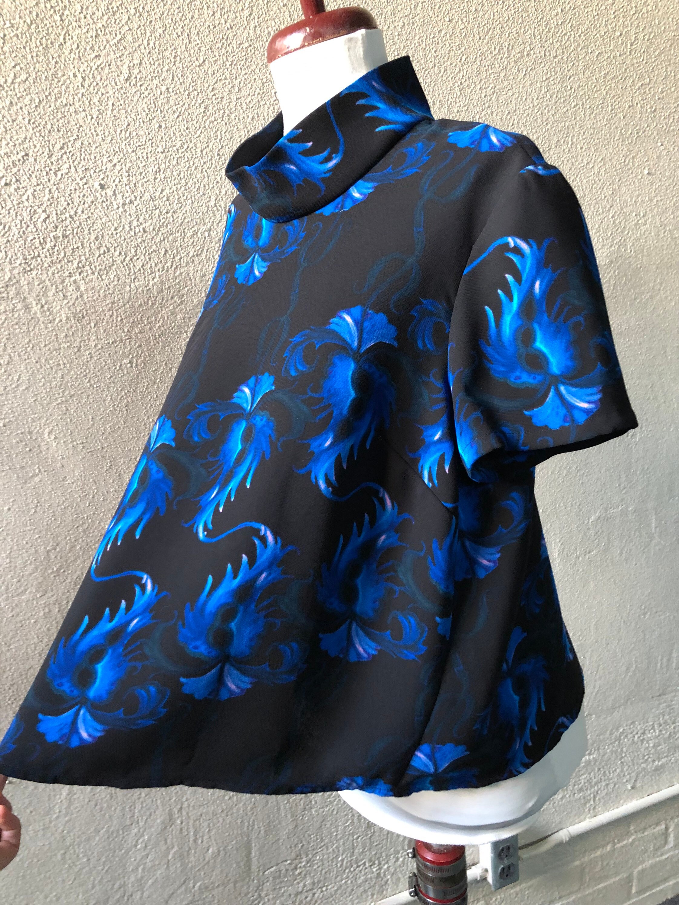 Rachel Comey Spooky Thistle Floral Print Black Dark Blue Blouse 