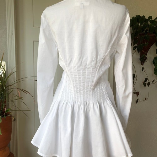 Nigel Preston & Knight White Cotton Equestrian Blouse Fitted Top Back shops Peplum Gathered Flared Long Sleeve sz S M 1990s 90s Western Victorian