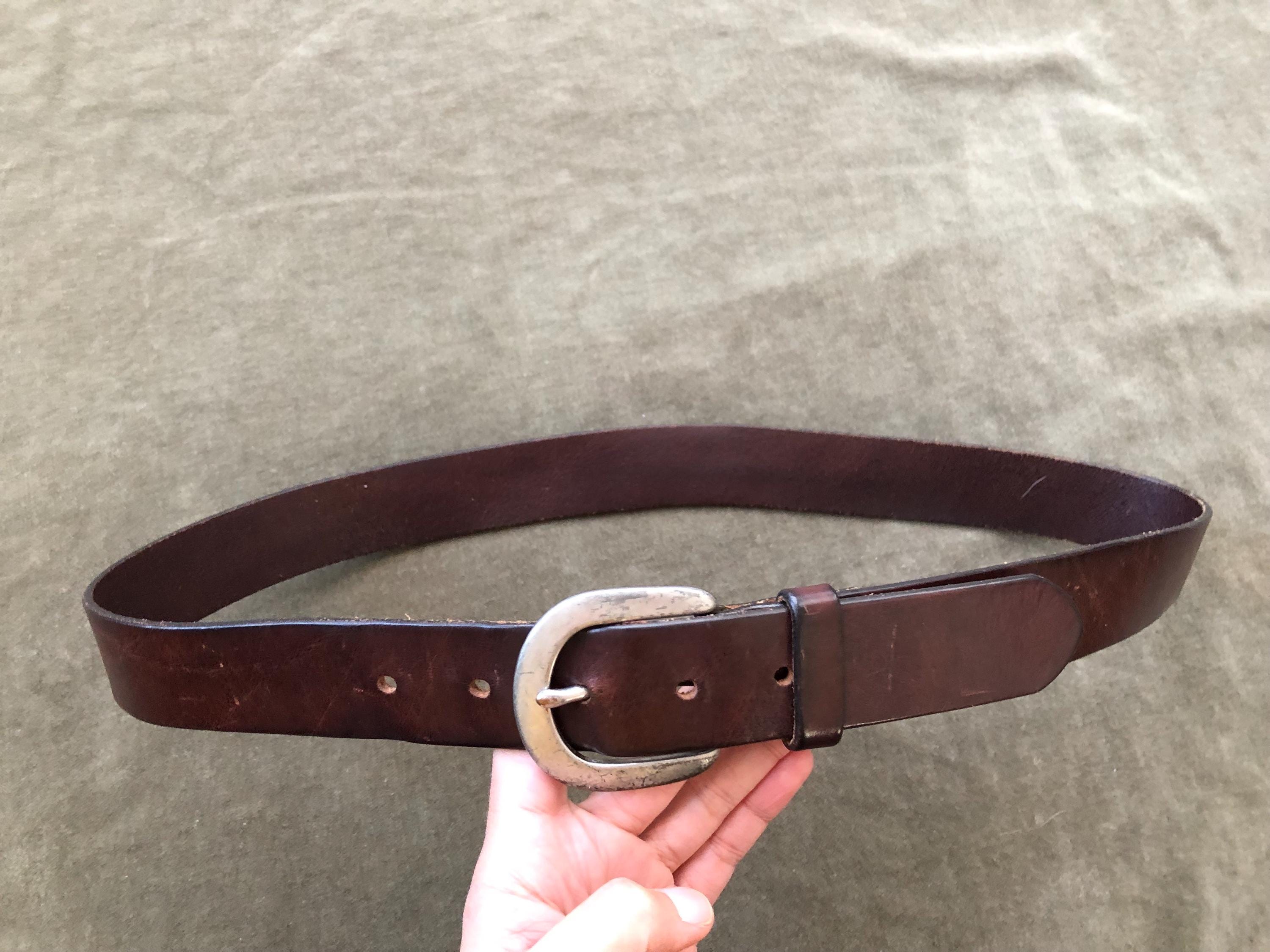 1990s Thick Dark Brown Italian Leather Belt Heavy Duty S M L  display picture 3