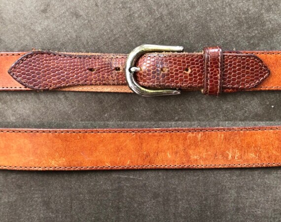 Tan Honey Brown Leather Surcingle Rustic Belt Reptile Lizard  display picture 1