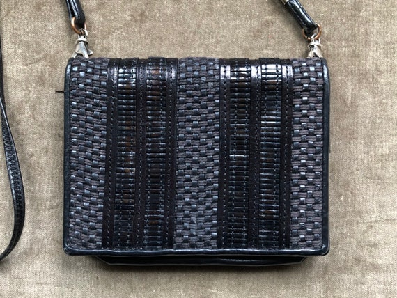 Mini Black Woven Leather Wallet Purse Shoulder Ba… - image 1