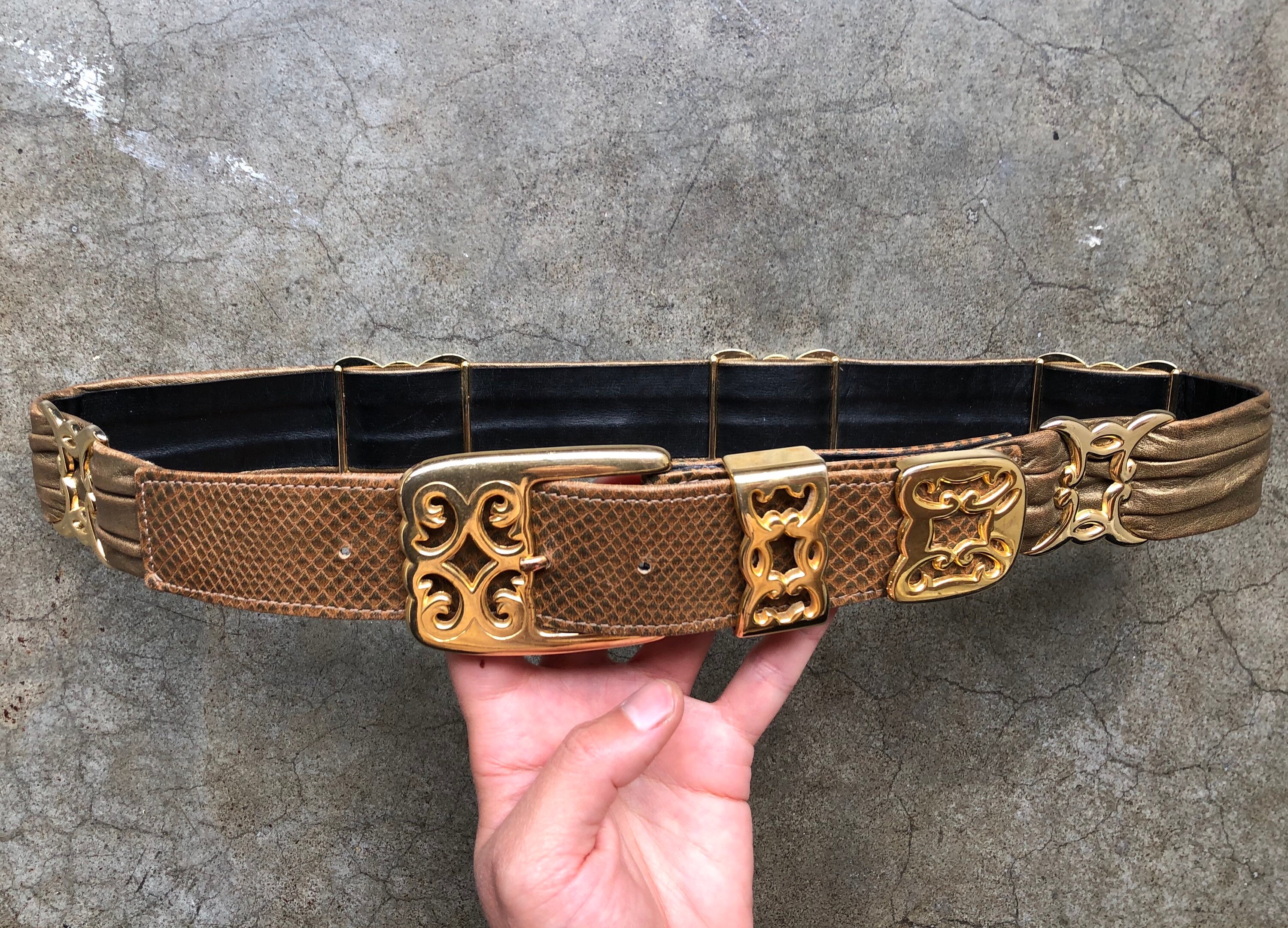 70s 80s Gold Bronze Medallion Chain Link Belt Fashion