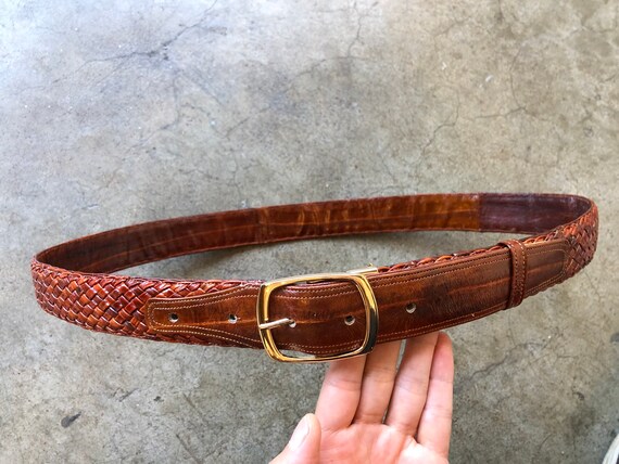 70s 80s Eelskin Woven Rust Brown Eel Skin Leather… - image 5