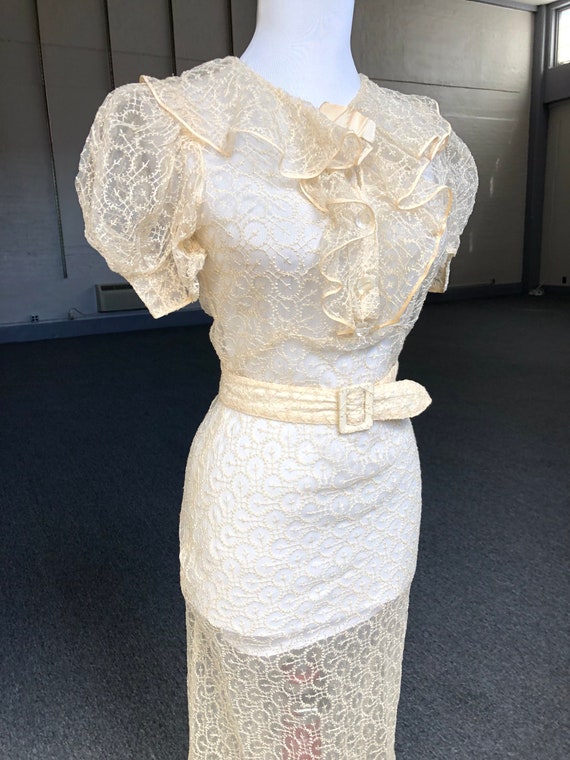 Antique 1930s Sheer Ivory Cream Floral Embroidere… - image 2