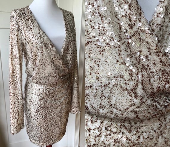 90s Shimmery Sequined Python Snake Skin Print Lon… - image 1