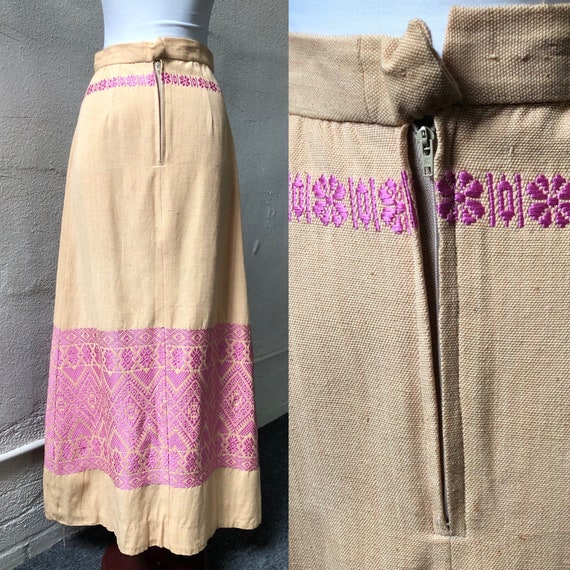 70s Handmade Cotton Woven Flared Boho Maxi Skirt … - image 10