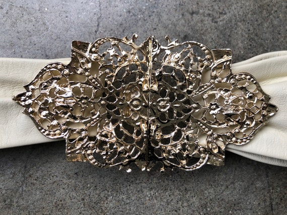 70s 80s Antique Style Silver Gold Lacy Floral Vic… - image 1