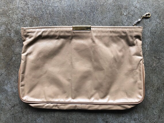 Vintage 70s Light Brown Beige Taupe Khaki Leather… - image 5