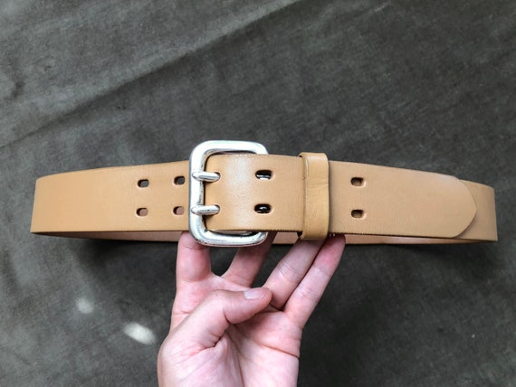 90s Tan Thick Leather Wide Heavy Duty Belt S M bo… - image 3