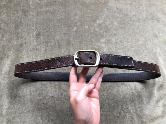 90s Slim Thick Dark Brown Leather Heavy Duty Belt… - image 5