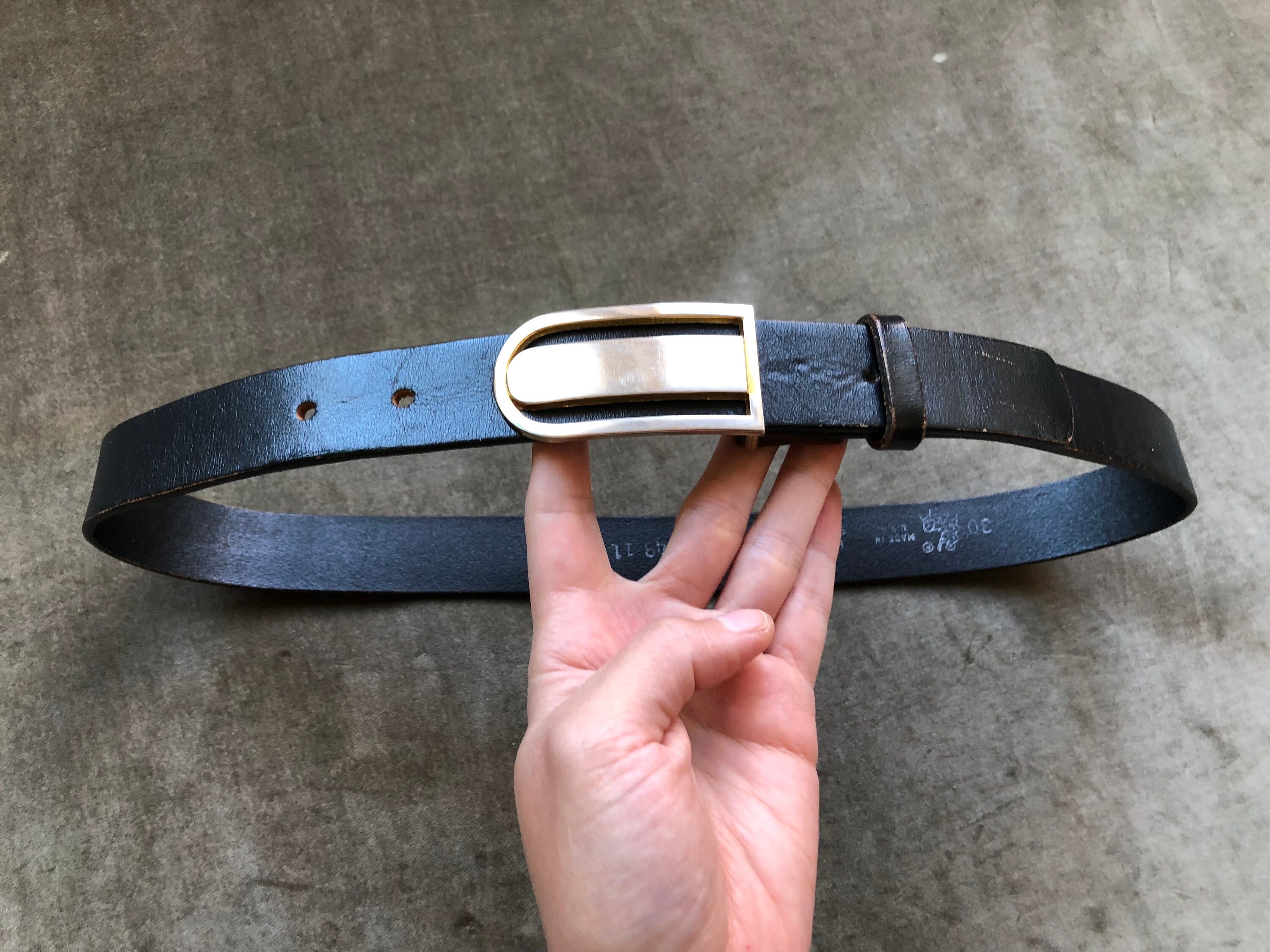 60s 70s vintage leather belt W29〜W34 60s 70s Heavy Duty Thick Wide Dark Blue Navy Matte Leather