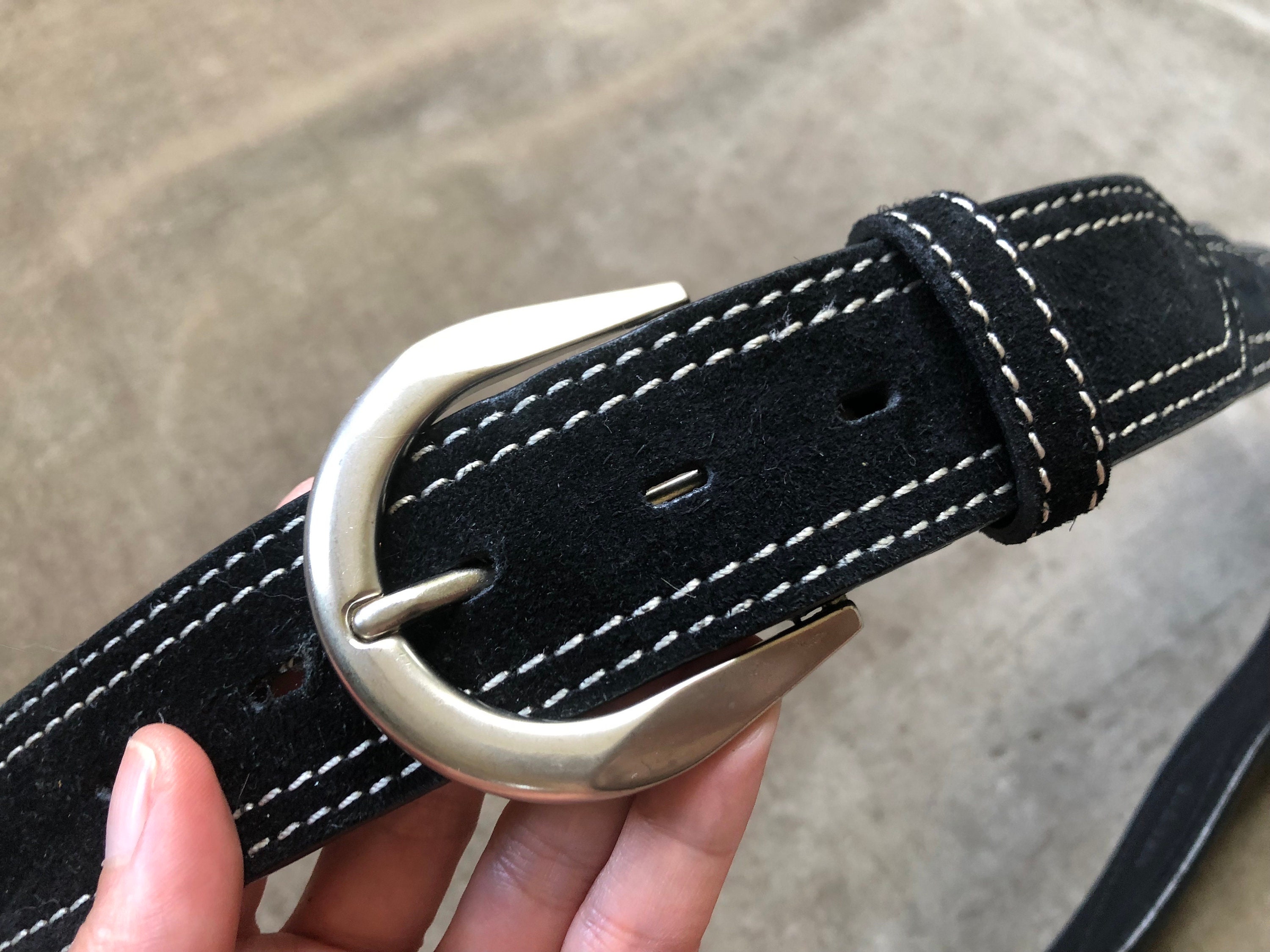 Melamed White Leather Black Suede Wide Buckle Belt Contrast stitch M‎ M-plate belt, white | Marella main image 4