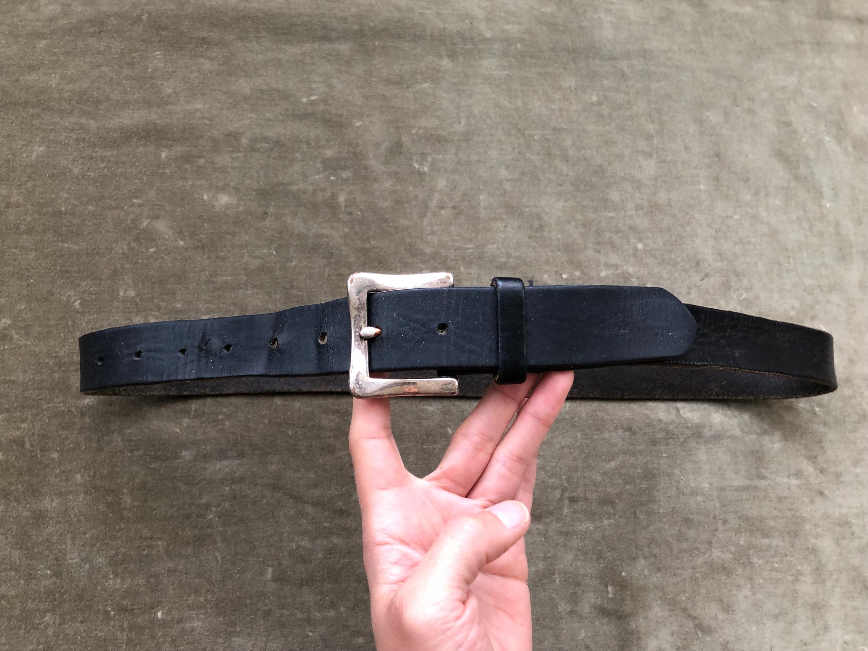 90s Thick Black Leather Grunge Belt Distressed 1990s Vintage S M L 30 ...