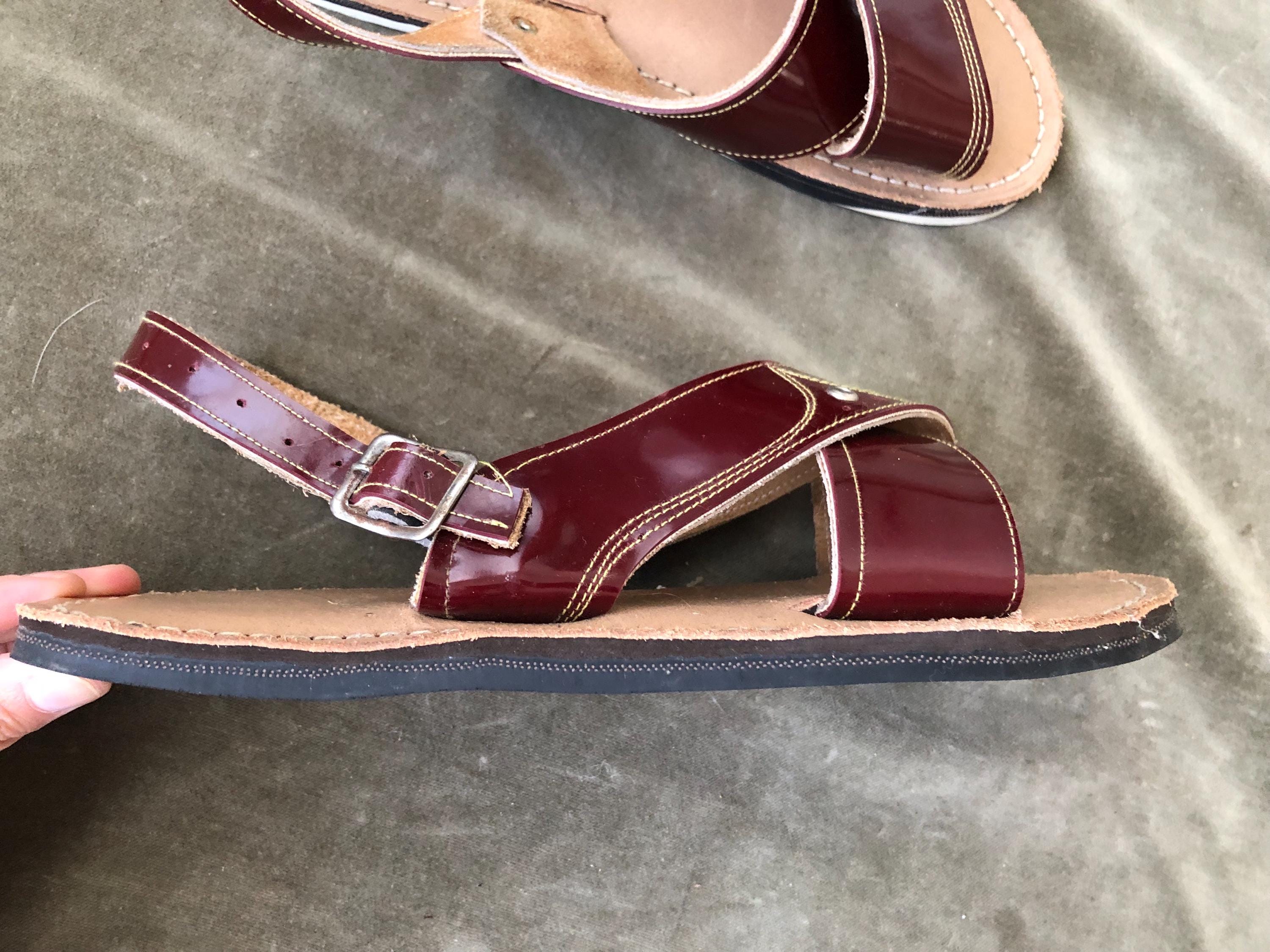 MEXICAN HANDCRAFTED Maroon Patent Leather Cruzado Huaraches Sandals-7 Men main image 2