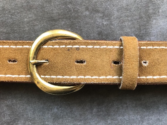 1960s 70s Suede Leather Saddle Stitched Belt XS XXS 23 24 25  display picture 1