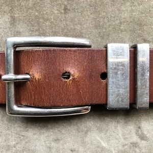 90s Thick Brown Leather Heavy Duty Belt 1990s Vintage sz L XL 2x 40 41 42 43 44 Waist Chunky Silver Steel Buckle Rustic Unisex Grunge Levis