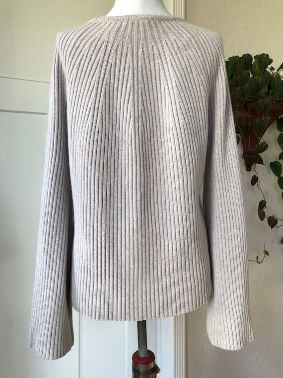 Cashmere Wool Rib Knit Long Bell Sleeve Pullover … - image 9