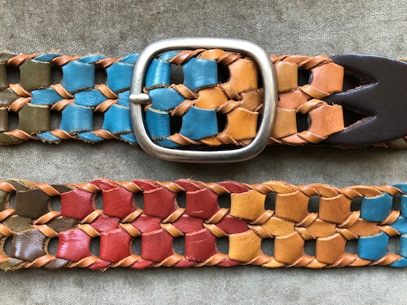 90s Y2k Boho Leather Multicolor Chain Link Woven Belt Size S  display picture 2