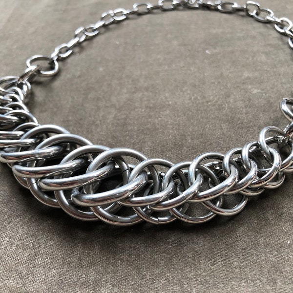 Y2K Chunky Stahl Kettenglied Abgestufte Halskette Choker Kragen Verstellbare Chainlink Silber 1990er Jahre 90er Jahre Schmuck Vintage JNCO Style Fashion Grunge