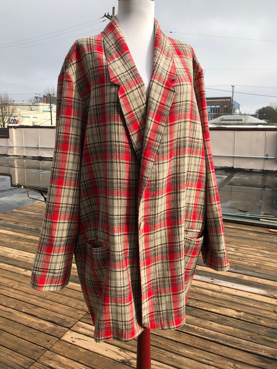 80s Ship 'n Shore Vintage Plaid Tweed Woven Red B… - image 5