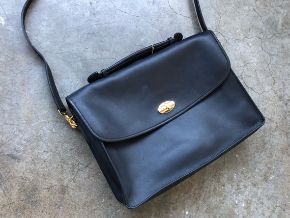 Vtg Thick Black Leather Twist Lock Shoulder Bag Briefcase - Etsy