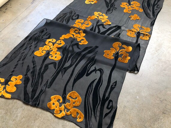 90s Black Velvet Burnout Silk Rayon Semi Sheer Chi