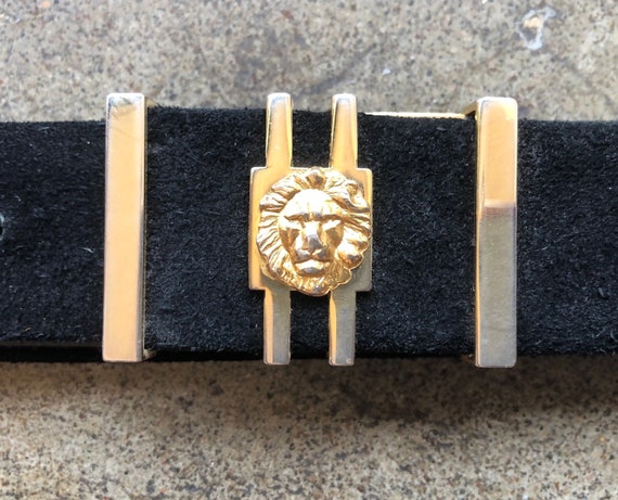 Anne Klein Vintage 1960’s~ 70s Black Leather Belt with Gold‎ Lion Buckle large 80 main image 3