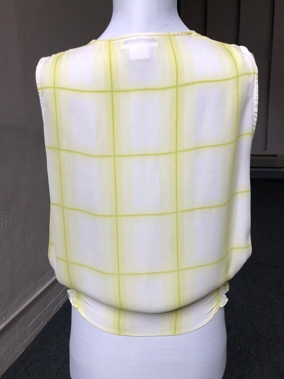 90s Silk Calvin Klein White Lime Green Windowpane… - image 9