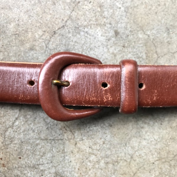Chocolate Brown Leather Soft Italian Calfskin Belt Self Covered Buckle 1990s 90s Lejon Vintage Slim dress Belt sz 34 35 36 37 waist L XL 1X