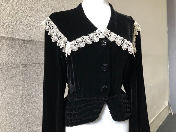 Antique 1930s Black Silk Velvet Western Yoke Ivor… - image 1