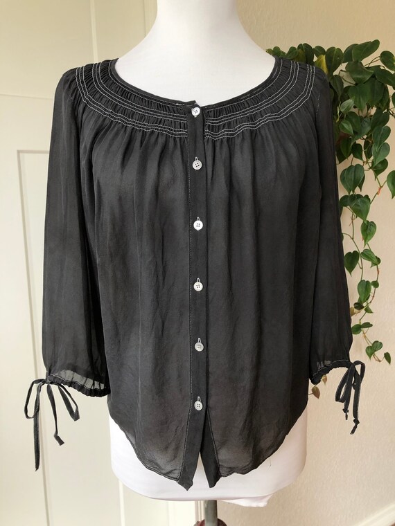 Silk Chiffon Semi Sheer Black Faded Gray Boho Pea… - image 3