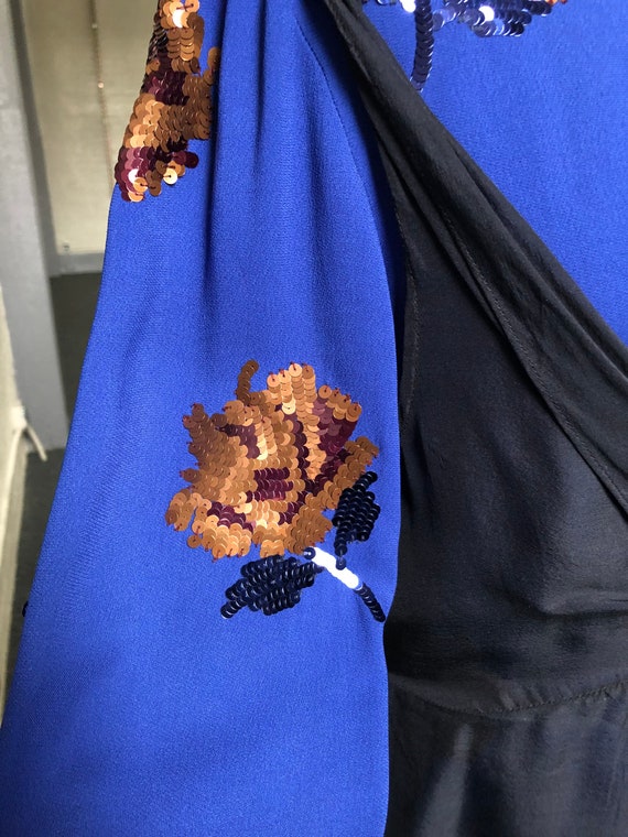 Dries Van Noten Blue Floral Sequined Blouse Under… - image 7