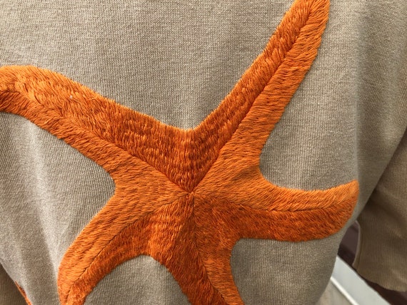 90s Starfish Silk Cotton Knit Beige Orange Embroi… - image 6