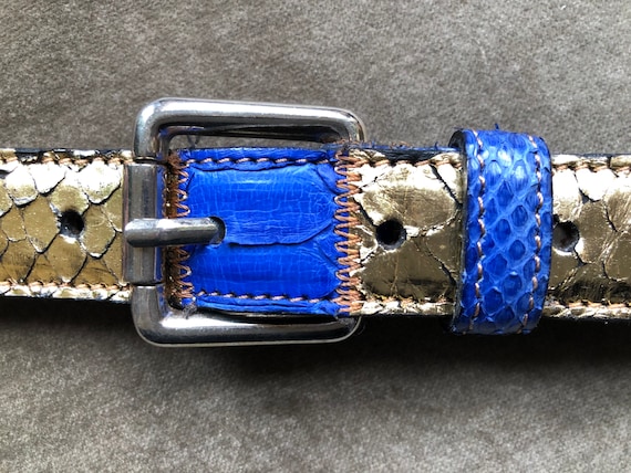 90s Genuine Snakeskin Patchwork Lapis Lazuli Blue… - image 6