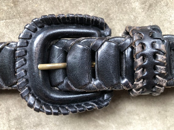 90s Black Leather Woven Belt Chain Link Adjustable Vintage  display picture 2