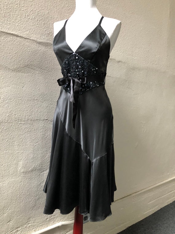 Charcoal Silk Satin Charmeuse Halter Slip Gown 90… - image 3