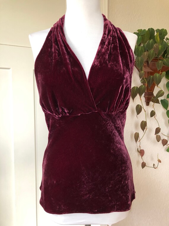 90s Velvet Halter Dark Plum Burgundy Tank Slip To… - image 5