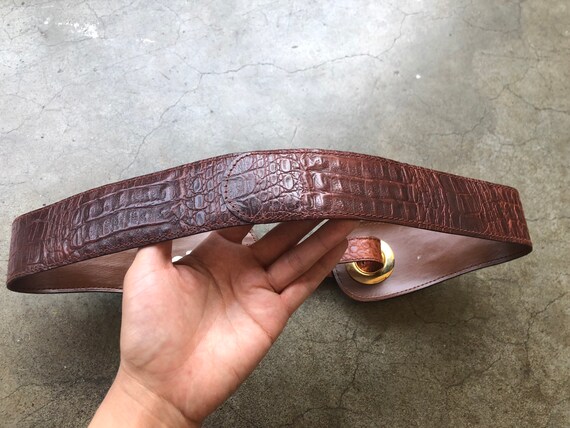 70s Brown Croc Embosed Wide Leather Kidney Belt W… - image 6