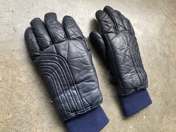 70s Puffy Dark Navy Blue Ski Gloves Winter Snow A… - image 10