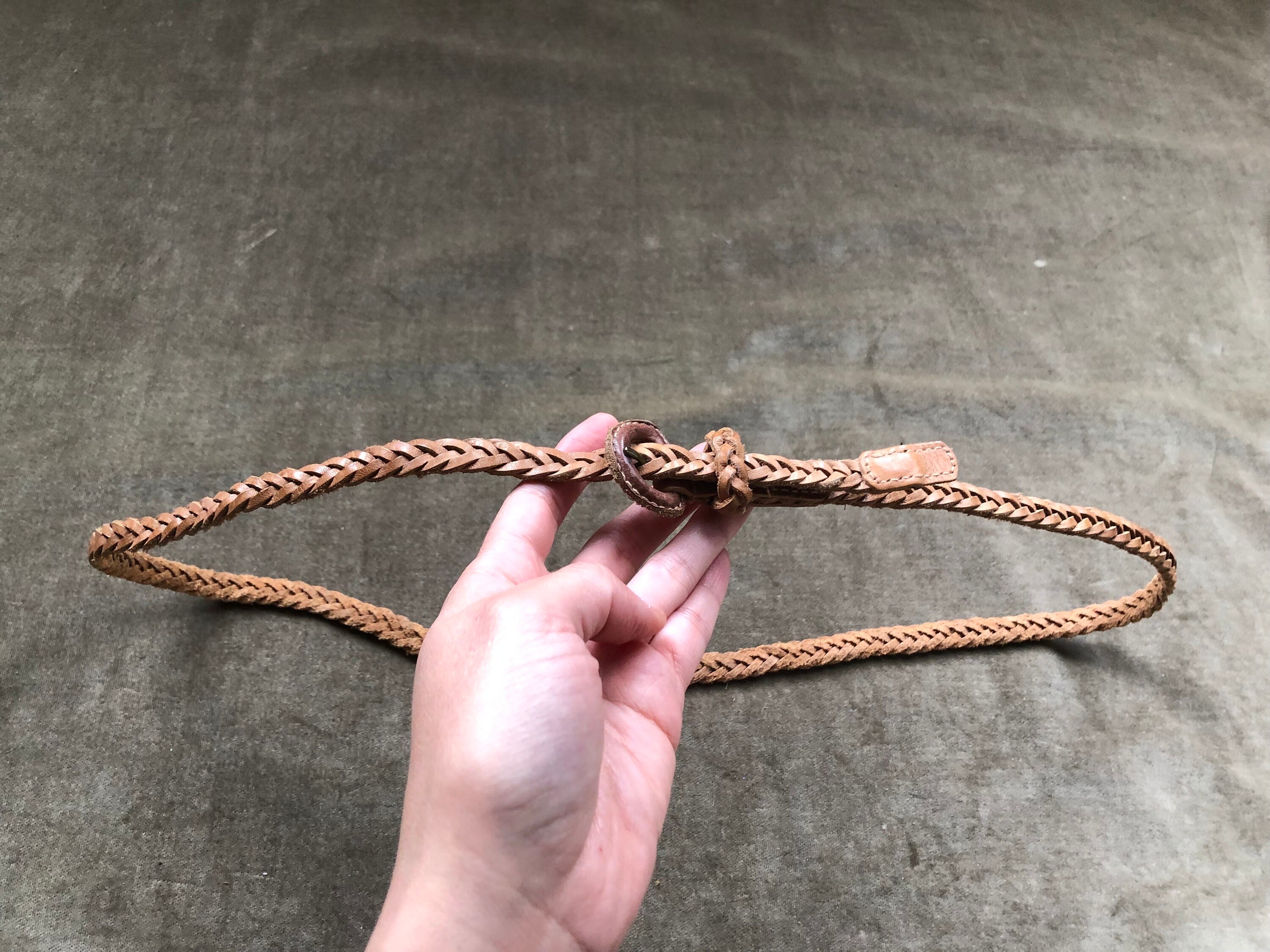 90s Skinny Natural Leather Rope Woven Belt Adjustable Sash  display picture 2