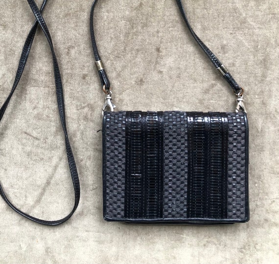 Mini Black Woven Leather Wallet Purse Shoulder Ba… - image 2