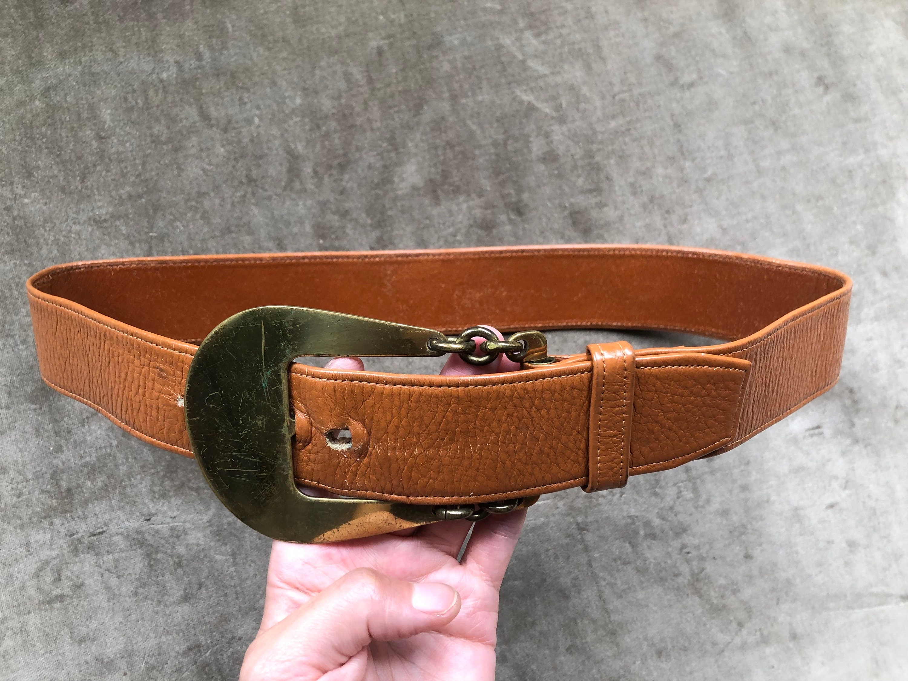 60s 70s Retro Brown Tan Leather Boho Belt Harness Brass  display picture 1