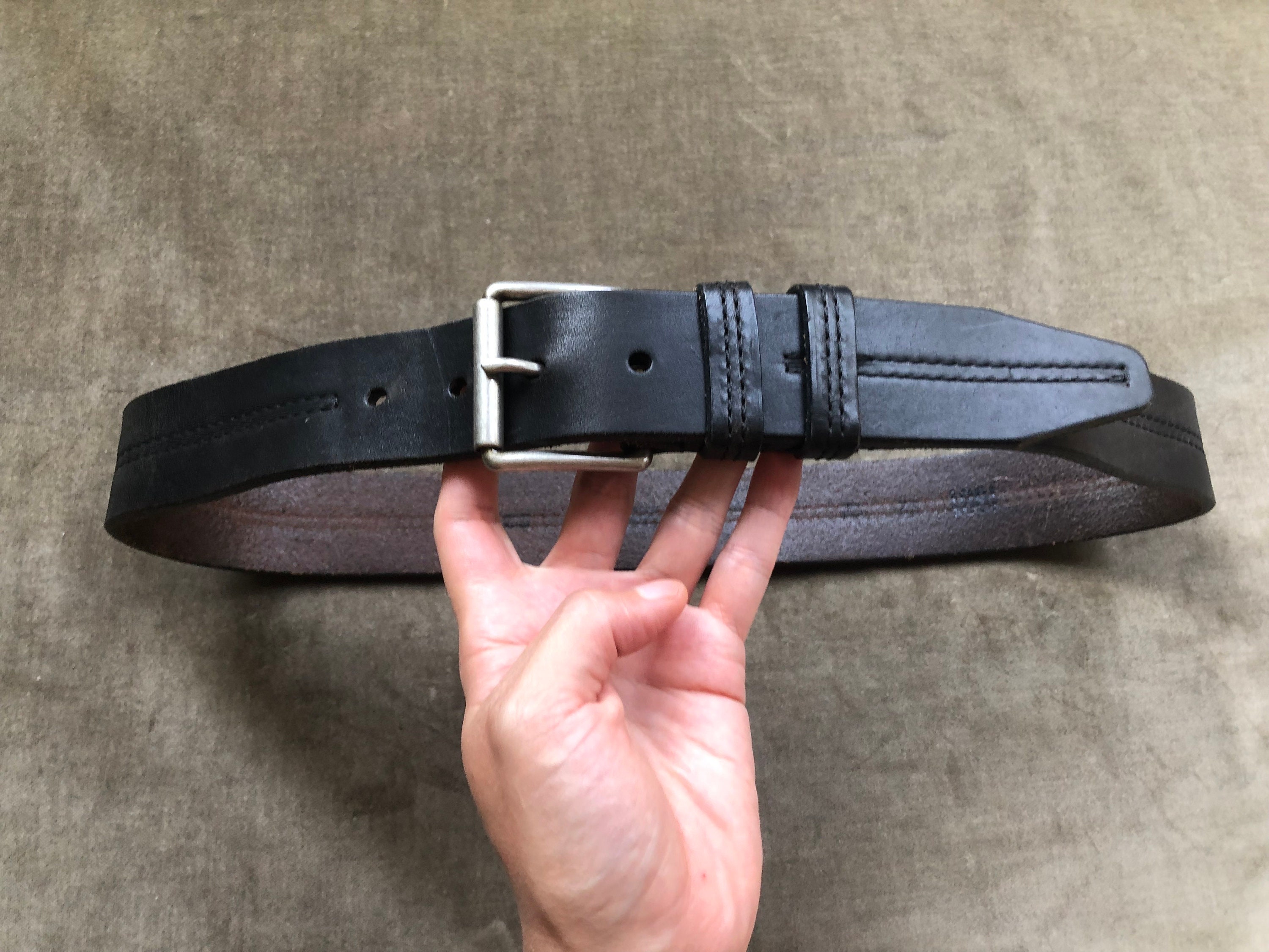 Auth Horween Thick Black Leather Work Belt Heavy Duty Wide