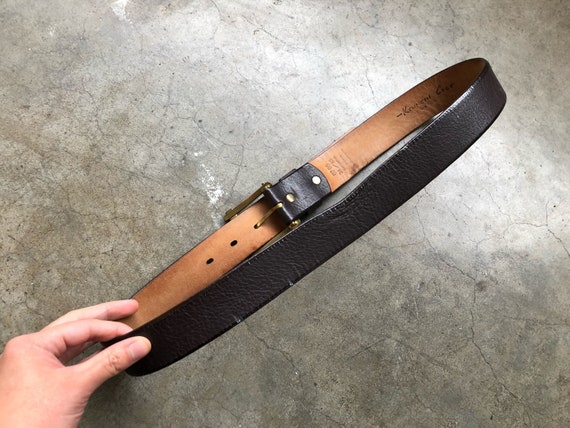 Vtg Dark Brown Textured Leather Belt w/ Solid Bra… - image 3